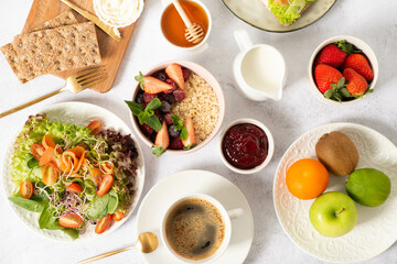 Set of breakfast food or bakery,breakfast with healthy products. homemade breakfast set