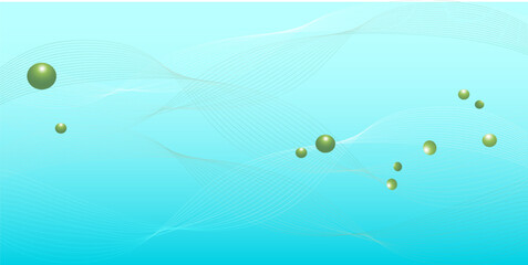 Emerald abstract background with dynamic wavy lines and bubblesi