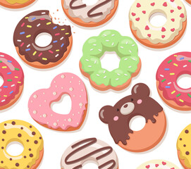 Seamless pattern with donuts in glaze vector