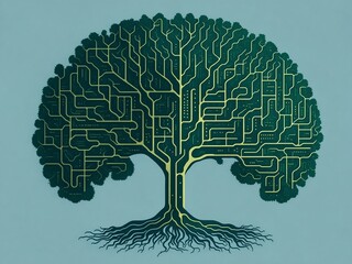 Ilustraci&oacute;n en horizontal de un &aacute;rbol con un circuito tecnol&oacute;gico