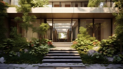 Fototapeta na wymiar A blend of nature and architecture with a residential building. AI generated