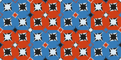 Red-blue pattern of spiked shapes. Design for textile, fabric, clothing, curtain, rug, batik, ornament, background, wrapping.
