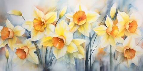 Daffodil Watercolor  Delightful Petals - Watercolor Rhapsody - A Symphony of Daffodils to Elevate Your Decor  Generative AI Digital Illustration
