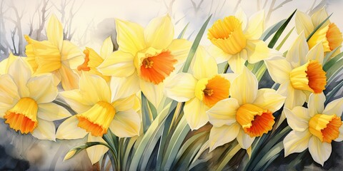 Daffodil Watercolor  Delicate Elegance - Daffodil Dreamscape - Capturing Nature's Beauty in Watercolor. Artistic wonder awaits.   Generative AI Digital Illustration