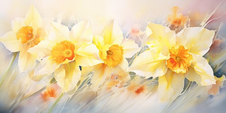 Daffodil Watercolor Ephemeral Beauty - Daffodil's Dance - Capturing Fleeting Moments with Watercolor Art. Immerse in creation   Generative AI Digital Illustration