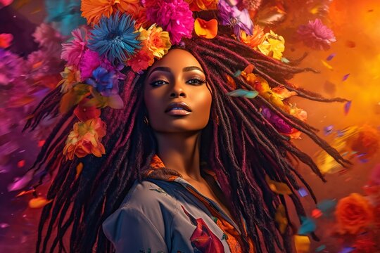 Beautiful African woman in flowers