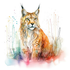 Splash watercolor lynx illustration - generative AI, AI generated