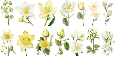 Daffodil Watercolor Enchanting Watercolor Floral Set - Embrace the Beauty of Gentle Hellebore and Daffodil Flowers - Captivating Artistry in Every Stroke    Generative AI Digital Illustration