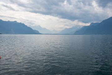Landscape from town of Vevey to Lake Geneva, Switzerland