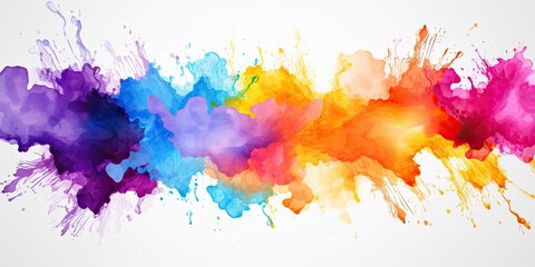 Watercolor Splashes Dazzling Watercolor Stains - A Radiant Display of Colors on a Pure White Canvas    Generative AI Digital Illustration