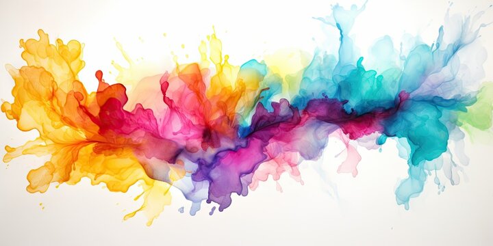 Watercolor Splashes  Colorful Watercolor and Ink Blots - A Rainbow Splash on a Clean White Background  Generative AI Digital Illustration