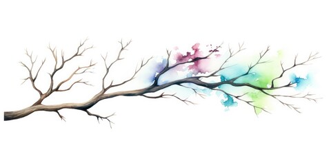  Watercolor Branches Isolated Watercolor Tree Branch - Standing Alone on a Clean White Background - Watercolor Art, Isolated Tree Branch Illustration,   Generative AI Digital Illustration