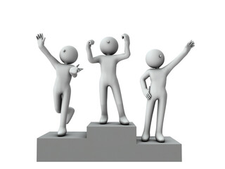 表彰台の上で手を振る三人。喜びと感動。達成と勝利。