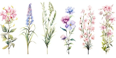 Fototapeta na wymiar Watercolor Branches Botanical Illustrations - A Beautiful Floral Set - Watercolor Bouquet - Capturing Nature's Beauty Generative AI Digital Illustration