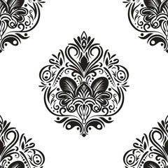 Damask floral motif tile pattern. Luxury wallpaper texture ornament decor. Baroque Textile, fabric, tiles. Isolated on Transparent background.