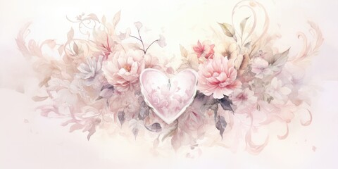 Digital Illustration of Crested Love Story - Ethereal Beauty - A digital artwork portraying the watercolor wedding crest as a centerpiece of love and union,    Generative AI Digital Illustration