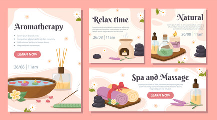 Spa and aromatherapy banners vector set - obrazy, fototapety, plakaty