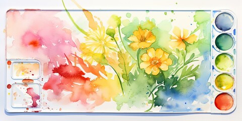 A Watercolor Painting of Summer-Themed Palette - Seasonal Flair - A watercolor painting capturing the "Summer Splash, Full Pan,   Generative AI Digital Illustration