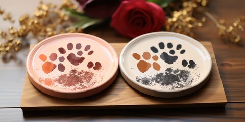 An Oil Painting of Personalized Ceramic Coaster - Sentimental Beauty - An oil painting capturing the "Watercolor Splash Dog Paw Print Ceramic Coaster,   Generative AI Digital Illustration
