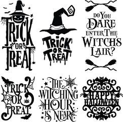 Spooktacular Halloween Text Vector Silhouettes - 6 Creepy Designs for a Hauntingly Fun Season