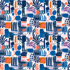 Fun modern coastal pattern clash fabric print for summer beach textile designs with a linen cotton effect. Seamless trendy repeat background