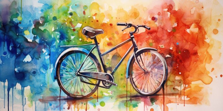 A Watercolor Painting of Heart-Healthy Biking - Fitness Journey - A watercolor painting capturing the joy of biking, promoting cardiovascular health   Generative AI Digital Illustration
