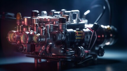 Fototapeta na wymiar Revving up the Past: Vintage Car Engine Unleashes Raw Power in the Industrial Age, generative AI