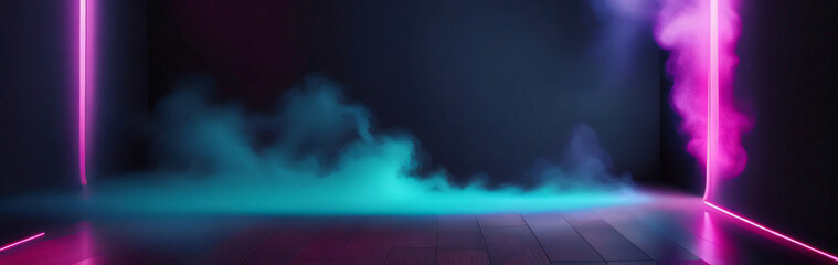 neon backdrop with white smoke and black background