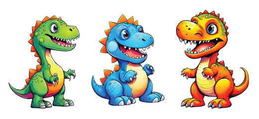 set of  cute little dinosaur cartoon , colorful funny dinosaur illustration vector, isolated on white background. 