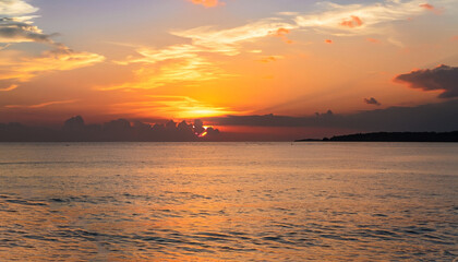 Sunset sky clouds vertical over sea in the evening with colorful orange sunlight reflect on the sea landscape with summer travel concept