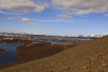 Mývatn is a shallow lake located in an area of active volcanism in northern Iceland, near the Krafla volcano