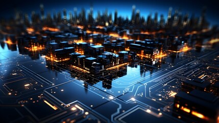 Futuristic Network: Copy Space Blue Circuits