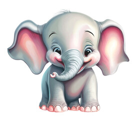 Funny, cute elephant cartoon vector illustration. Isolated on background. 