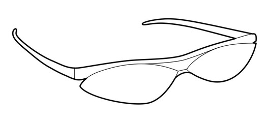 Bike frame glasses fashion accessory illustration. Sunglass 3-4 view for Men, women, unisex silhouette style, flat rim spectacles eyeglasses with lens sketch outline isolated on white background