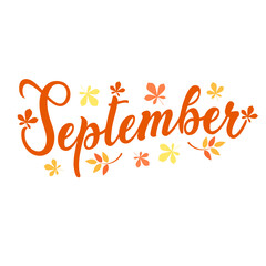 Fototapeta na wymiar Welcome september. new month. Hello September Vector with autumn leaves. Autumn season. Autumn vector.