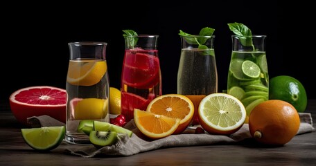 fruits with glass of vitamin water