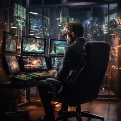 Fototapeta premium trader focused on business analysis in an office