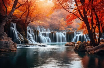 Waterfall in the autumn, generative ai