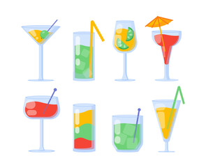 Set of cocktails in glasses vector concept