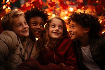 Four happy friends in its 12s enjoying themselves in the park