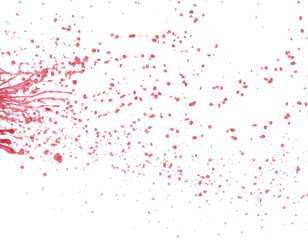 Red tomato strawberry juice scatter splash in drop droplet, Red blood wave fall in air. Abstract cloud fly, Red Wine colored splash spill in Air. White background Isolated high speed shutter, freeze