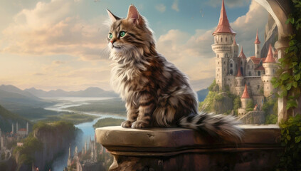 Fantasy kitten in the castle. Generated with AI technology. 3D