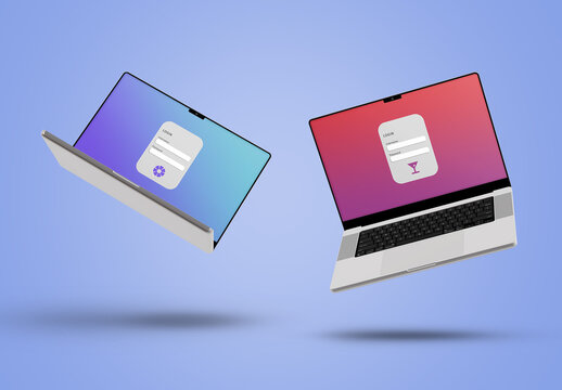 Two Laptop Flying Mockup