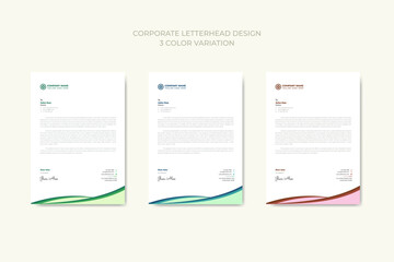 Corporate modern business letterhead in abstract design with 3 colour theme variation