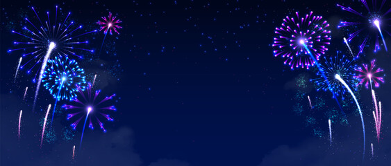 Festival fireworks at sky vector background - obrazy, fototapety, plakaty