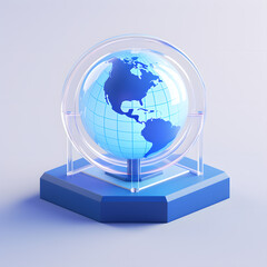 Digital technology 3D blue and white transparent glass globe icon