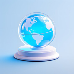 Digital technology 3D blue and white transparent glass globe icon