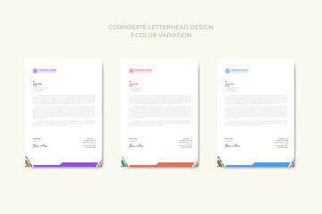 Corporate modern business letterhead in abstract design with 3 colour theme variation