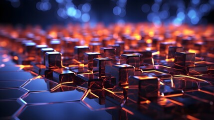 Obraz premium Neon Hexagon Fusion: Dynamic Tech Graphic Background