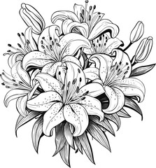 Lily Bouquet coloring pages vector animals